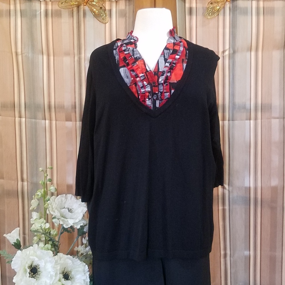 One Piece Black Sweater with Colorful  Mock Top